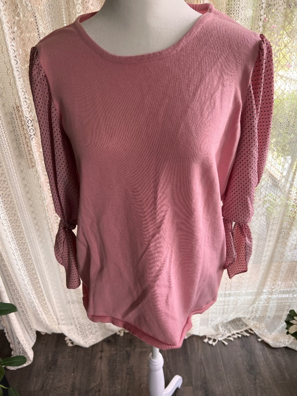 Cece pink polka dot tie sleeve blouse